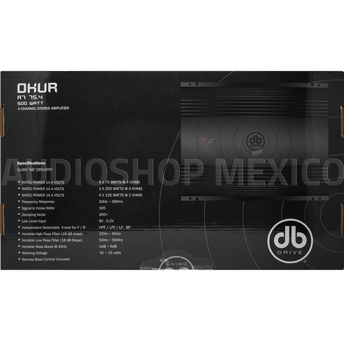 Amplificador 4 Canales DB Drive A7 75.4 500 Watts Clase AB 2 Ohms Open Show SPL Okur Series