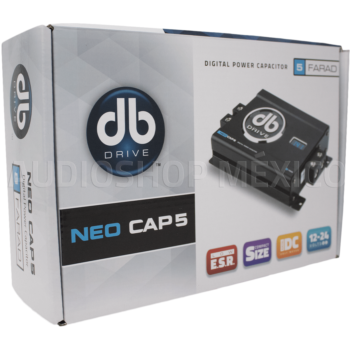 Capacitor de potencia Digital DB Drive NEOCAP5 5 Faradios 12-24 VDC Tamaño compacto con medidor de voltaje