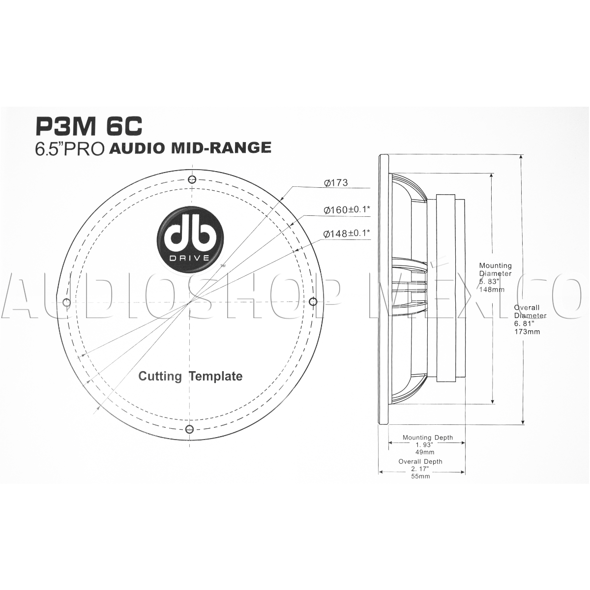 Medio Rango DB Drive P3M 6C 225 Watts 6.5 Pulgadas 8 Ohms PRO Audio Series (Venta individual)