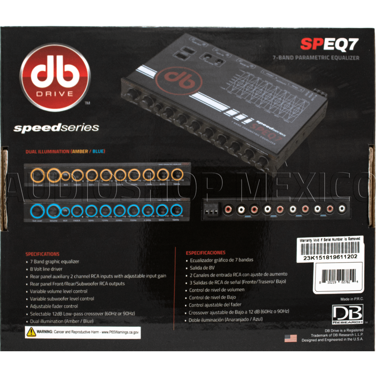 Ecualizador Paramétrico 7 Bandas DB Drive SPEQ7 8 Volts con Control de volumen variable Speed Series