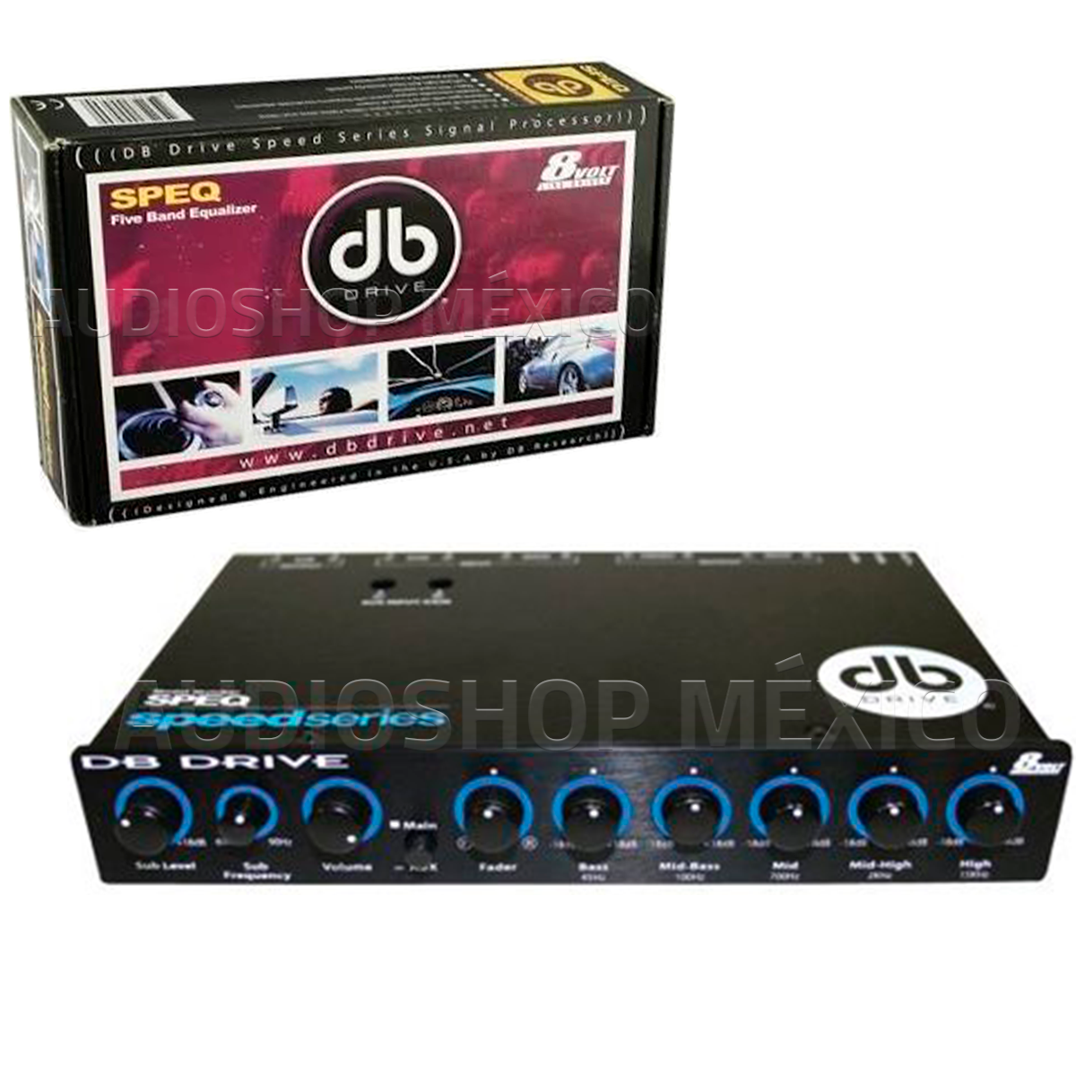 Ecualizador Paramétrico 5 Bandas DB Drive SPEQ 8 Volts Entradas RCA de 2 Canales Speed Series