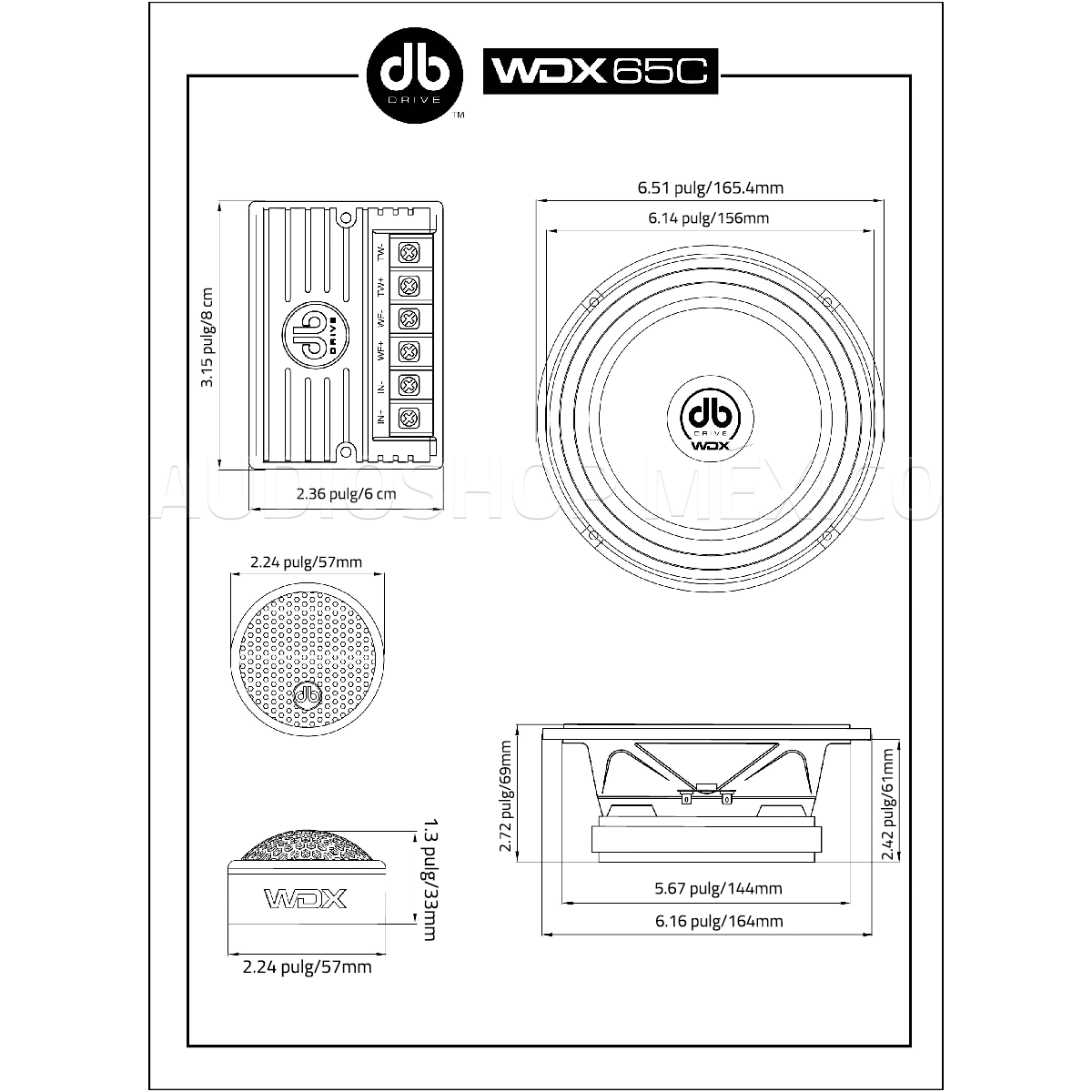 Set de Medios Profesional DB Drive WDX65C 500 Watts 6.5 Pulgadas 4 Ohms 250 Watts RMS