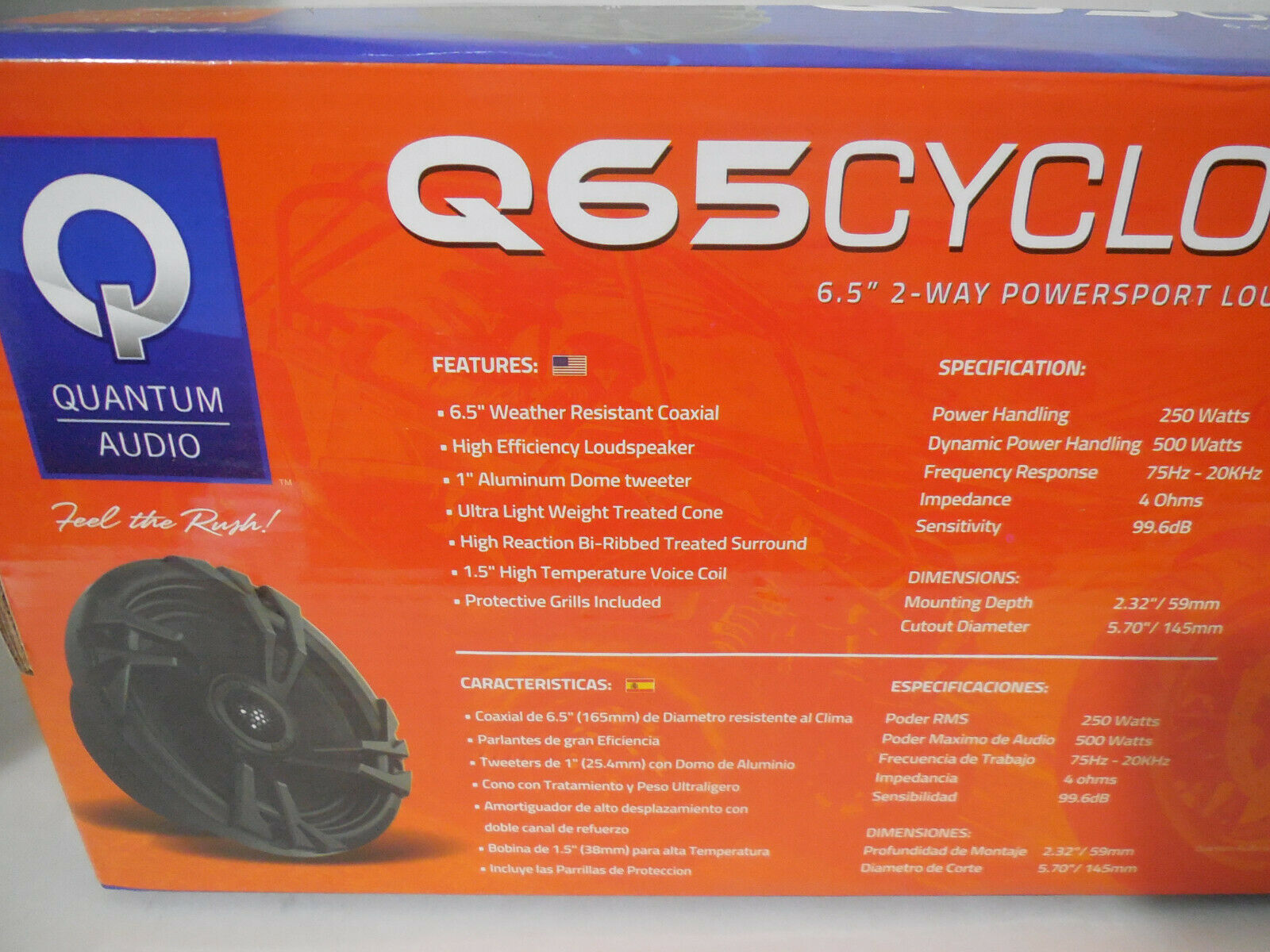 Bocinas Coaxiales Quantum Audio Q65 Cyclone 500 Watts 6.5 Pulgadas 4 Ohms 2 Vías Powersport